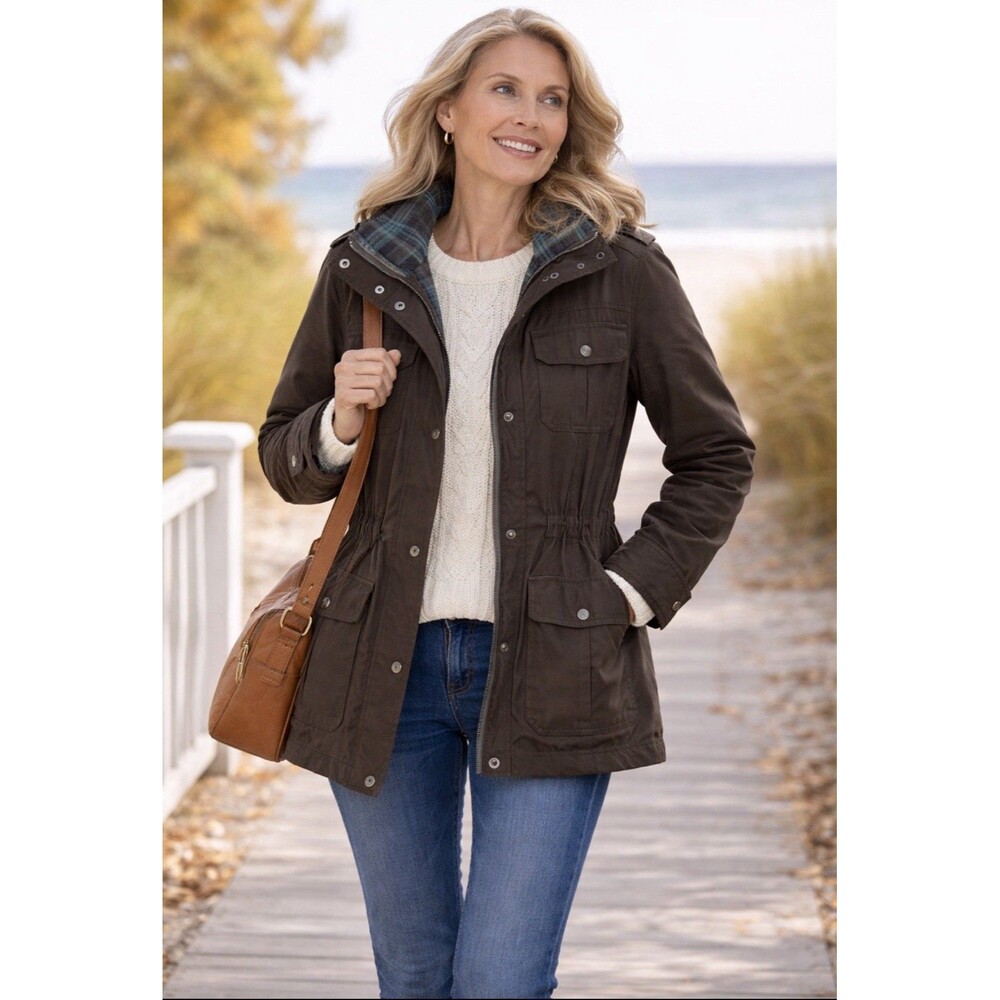 Berne WCH65DBNR520 Softstone Duck Barn Coat for Ladies Dark Brown L Canvas Chore